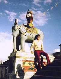 Al on the step of Stupa, Nepal. 1985. Al Smith World Traveler and Teacher.