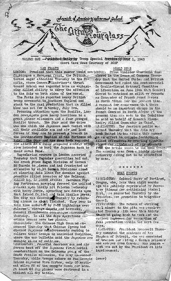 Chronicle of America's Westernmost Island
The Attu Hourglass
Volume 1, No. 17-July 1, 1943
Short Wave News Courtesy of ACSP